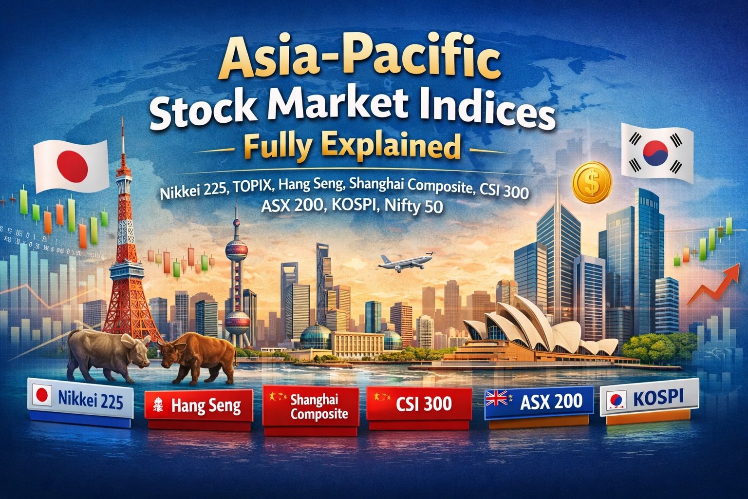 Asia-Pacific Stock Market Indices Fully Explained (Nikkei 225, TOPIX, Hang Seng, Shanghai Composite, CSI 300, ASX 200, KOSPI, Nifty 50)